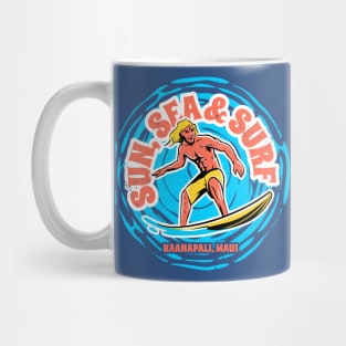 Vintage Sun, Sea & Surf Kaanapali Maui Hawaii // Retro Surfing // Surfer Catching Waves Mug